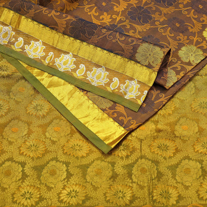 Indian Vintage Heavy Green & Mustard Kanjivaram Saree 100% Pure Silk Sari Zari 6Yd Floral Crafting Dress making Crafting Quilting