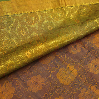 Indian Vintage Heavy Green & Mustard Kanjivaram Saree 100% Pure Silk Sari Zari 6Yd Floral Crafting Dress making Crafting Quilting