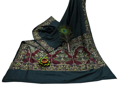 Indian Vintage Heavy Black Saree Pure Silk Hand Woven Sari Craft Fabric 5Yd Sewing Soft Ethnic Dress Making Wedding Sari Zari