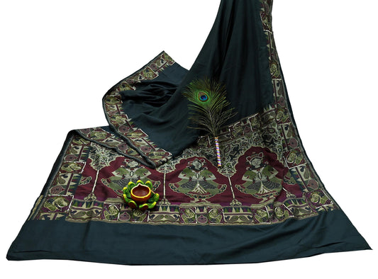 Indian Vintage Heavy Black Saree Pure Silk Hand Woven Sari Craft Fabric 5Yd Sewing Soft Ethnic Dress Making Wedding Sari Zari