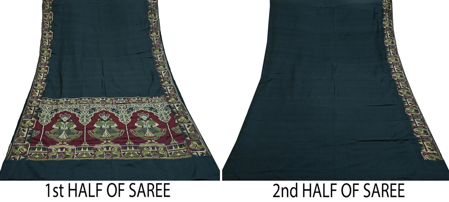 Indian Vintage Heavy Black Saree Pure Silk Hand Woven Sari Craft Fabric 5Yd Sewing Soft Ethnic Dress Making Wedding Sari Zari