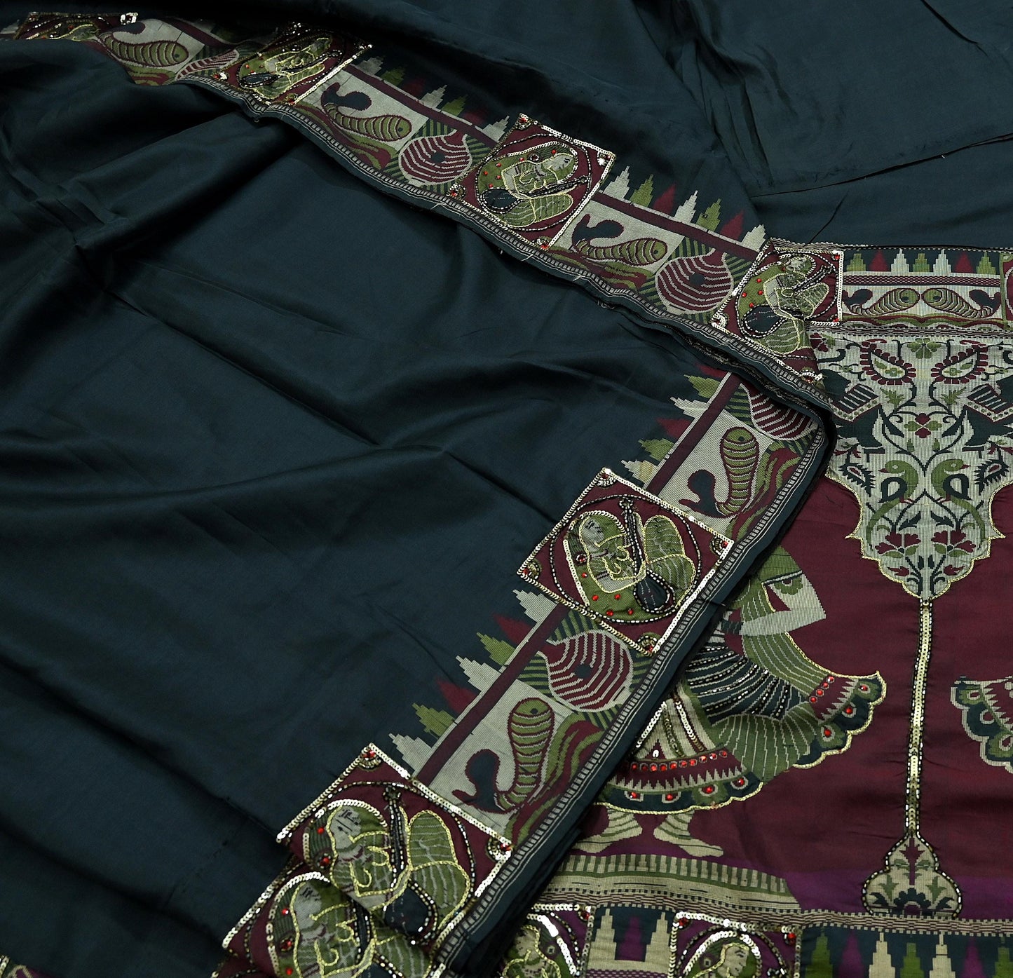 Indian Vintage Heavy Black Saree Pure Silk Hand Woven Sari Craft Fabric 5Yd Sewing Soft Ethnic Dress Making Wedding Sari Zari