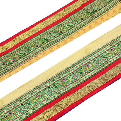 Indian Vintage Border Hand Embroidered 1yd Craft Trim Lace Sewing Ribbon Recycled Sari Border Brocade