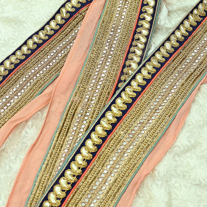 Indian Vintage Sari Border Hand Embroidered Craft Trim 1Yd Lace Sewing Sari Ribbon Pure silk  Zardozi/Dabka Zari