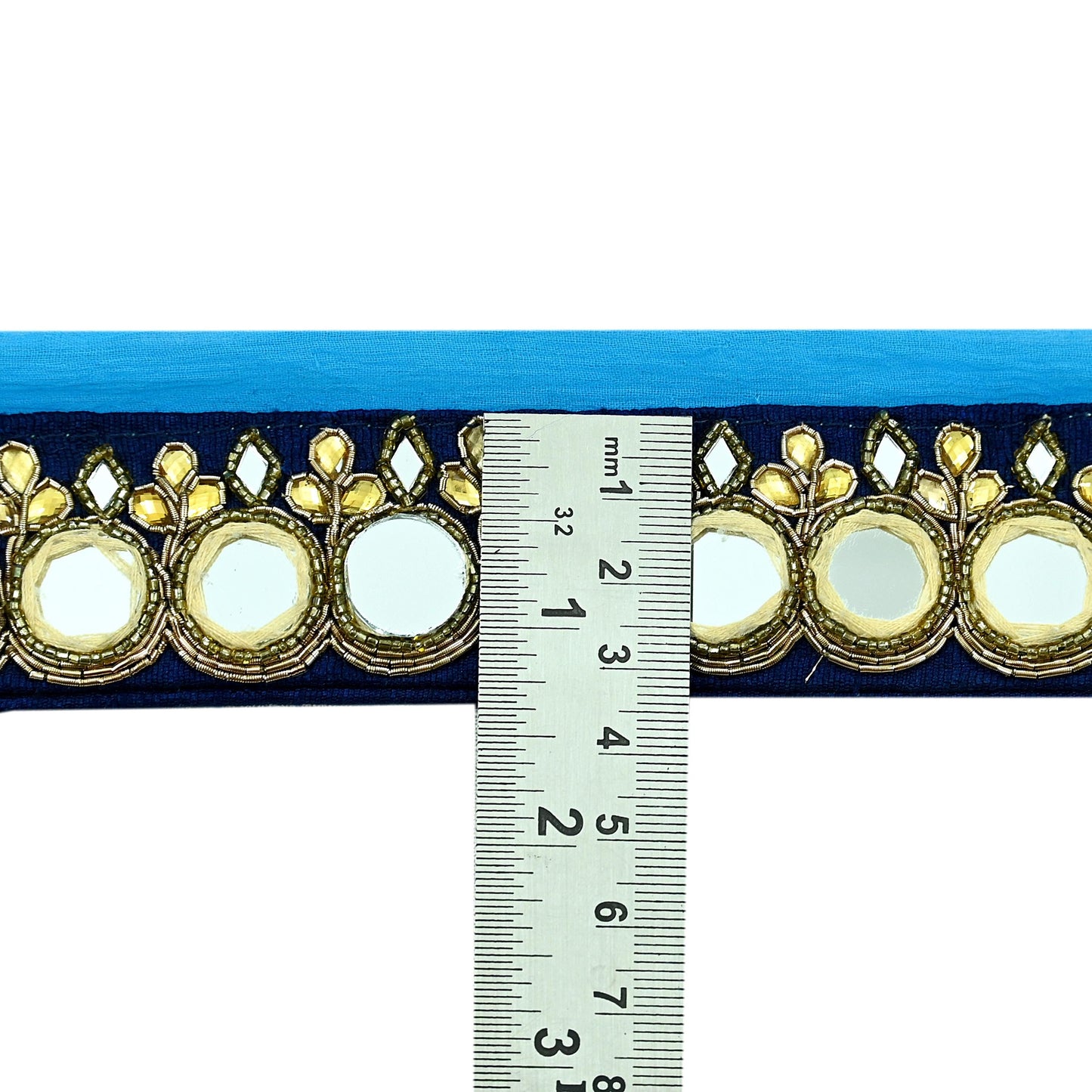 Indian Vintage Blue Border Pure Chiffon Silk Hand Embroidered 1Yd Craft Trim Lace Sewing Sari Ribbon Recycled Dress making Zardozi