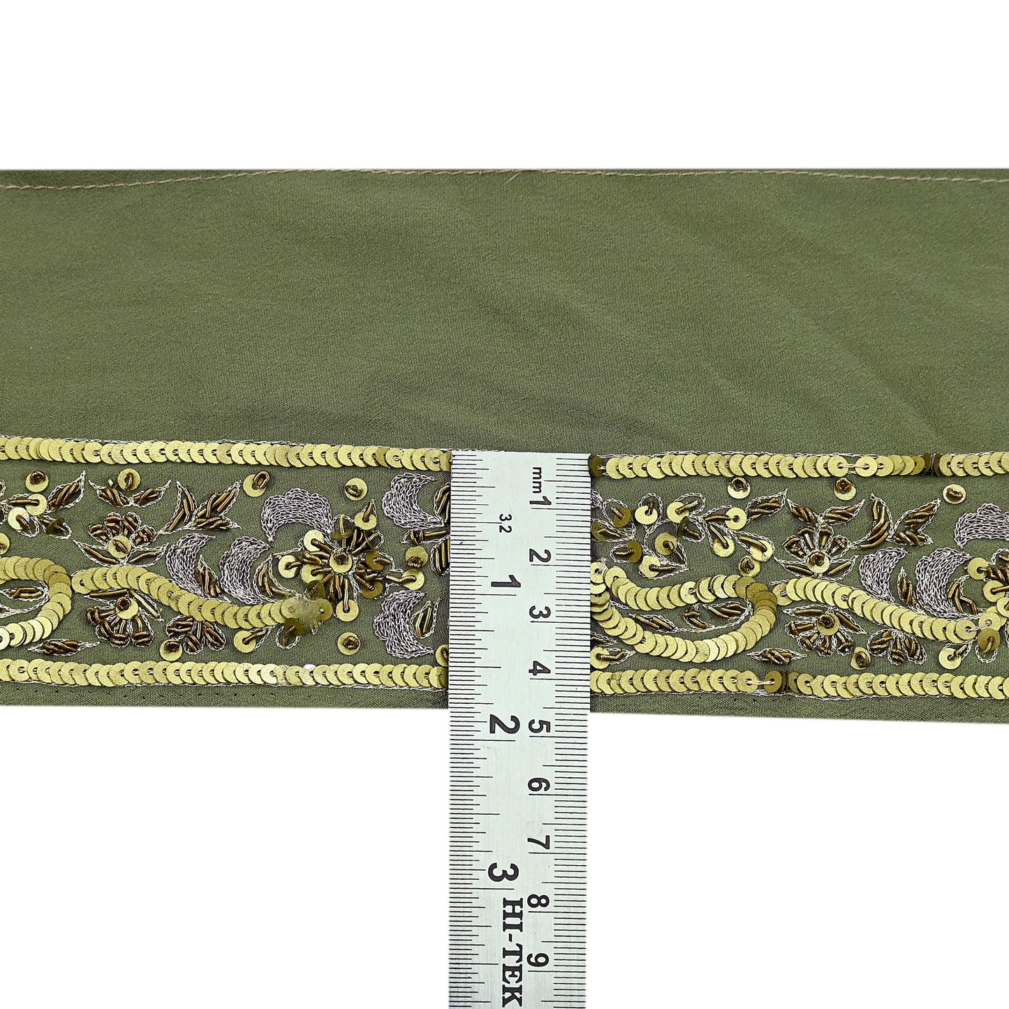 Indian Vintage Green Sari Border Hand Embroidered 1yd Craft Trim Lace Sewing Sari Ribbon Pure Crepe silk  Zardozi/Dabka Zari