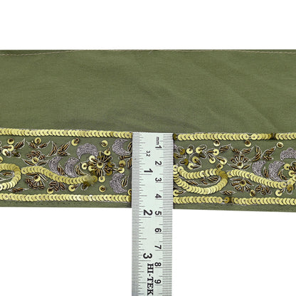 Indian Vintage Green Sari Border Hand Embroidered 1yd Craft Trim Lace Sewing Sari Ribbon Pure Crepe silk  Zardozi/Dabka Zari