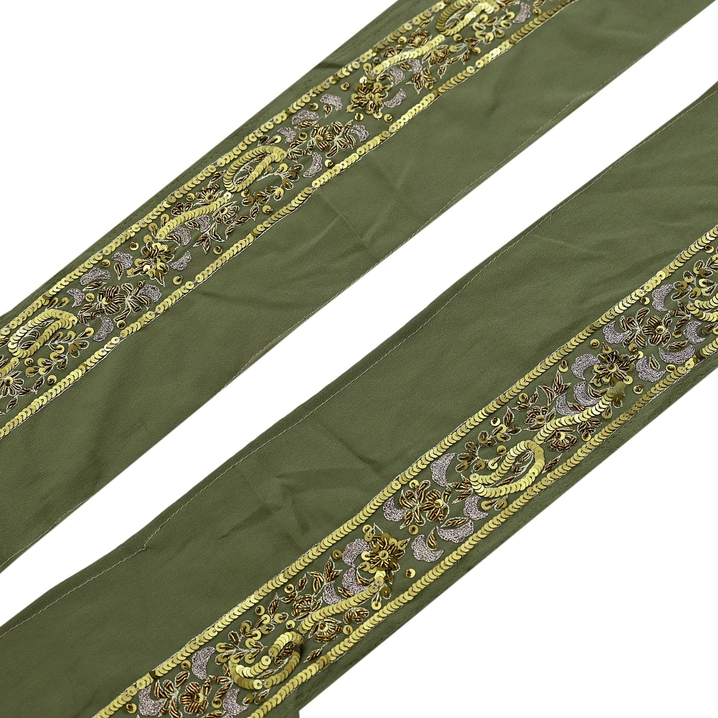 Indian Vintage Green Sari Border Hand Embroidered 1yd Craft Trim Lace Sewing Sari Ribbon Pure Crepe silk  Zardozi/Dabka Zari