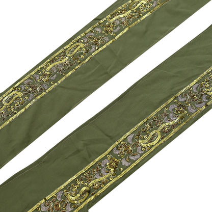 Indian Vintage Green Sari Border Hand Embroidered 1yd Craft Trim Lace Sewing Sari Ribbon Pure Crepe silk  Zardozi/Dabka Zari