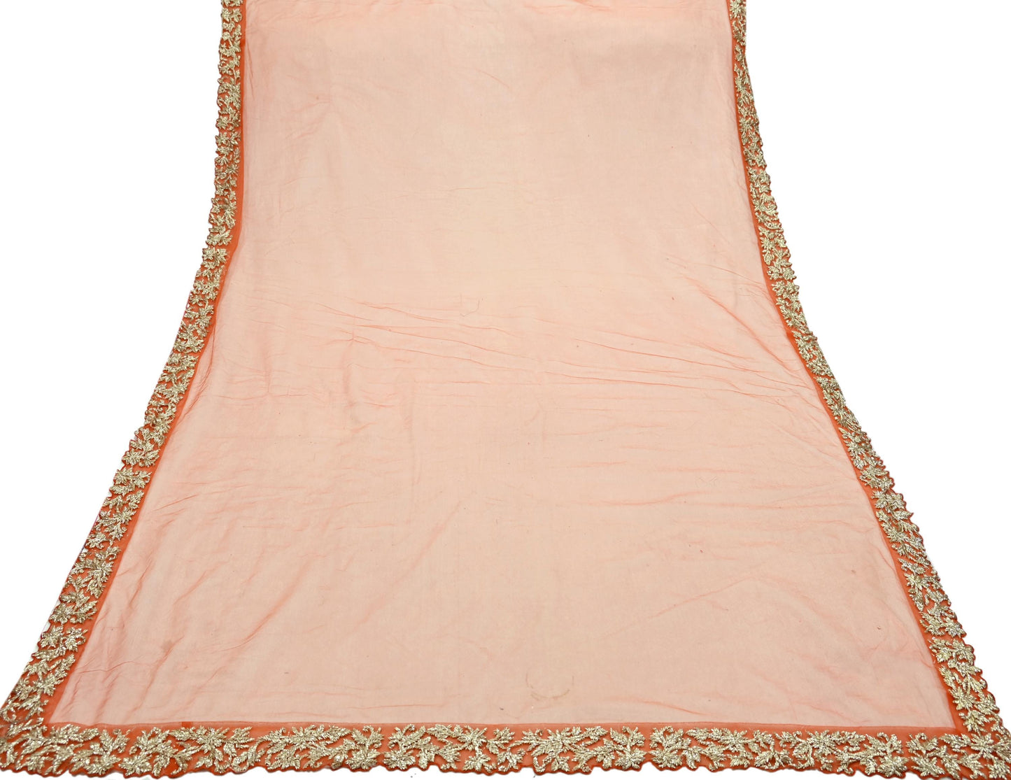 Indian Pre-owned Heavy Wedding Dupatta Orange Net Long Stole Hand Embroidered By Designer Abdul Halder Scarves Zardozi Bridal Veil