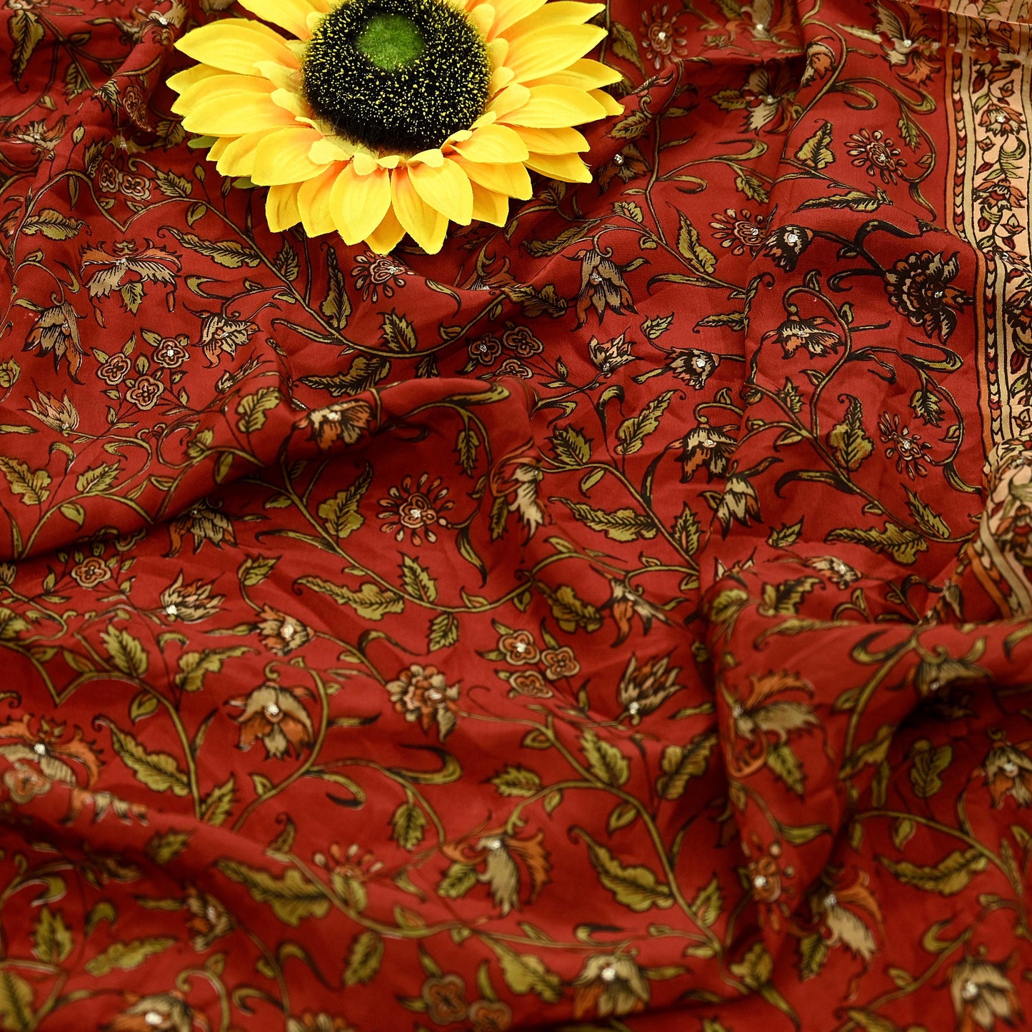 Indian Pre-owned Orange Pure Silk Hand Embroidered Ritu Kumar Designer Dupatta Ethnic Bollywood Scarves Veil
