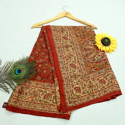 Indian Pre-owned Orange Pure Silk Hand Embroidered Ritu Kumar Designer Dupatta Ethnic Bollywood Scarves Veil
