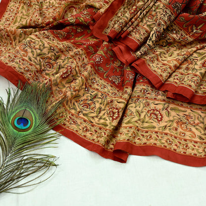 Indian Pre-owned Orange Pure Silk Hand Embroidered Ritu Kumar Designer Dupatta Ethnic Bollywood Scarves Veil