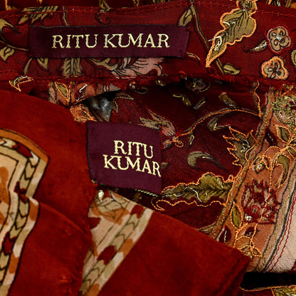 Indian Pre-owned Pure Silk Hand Embroidered Ritu Kumar Designer Lehenga And Dupatta Set Ethnic Bollywood Party Wear