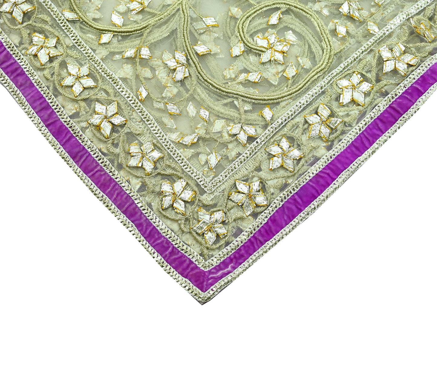 Indian Vintage Heavy Bridal Dupatta Ivory Net Mesh Long Stole Hand Embroidered Scarves Golden Gota Patti Wedding/Party Wear