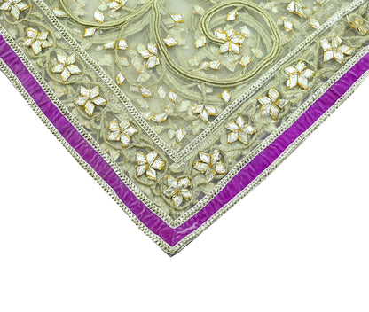 Indian Vintage Heavy Bridal Dupatta Ivory Net Mesh Long Stole Hand Embroidered Scarves Golden Gota Patti Wedding/Party Wear