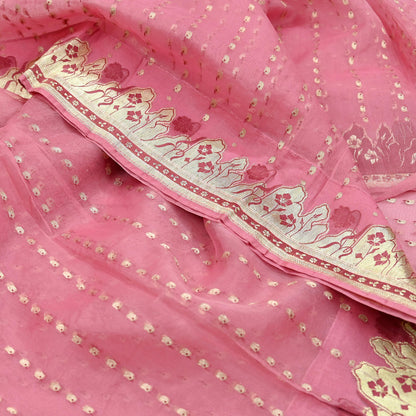Indian Vintage Pink Heavy Sari Wedding  Pure Organza Silk Hand Woven Banarasi Sarees Zari 5Yd Ethnic Dress Making Crafting