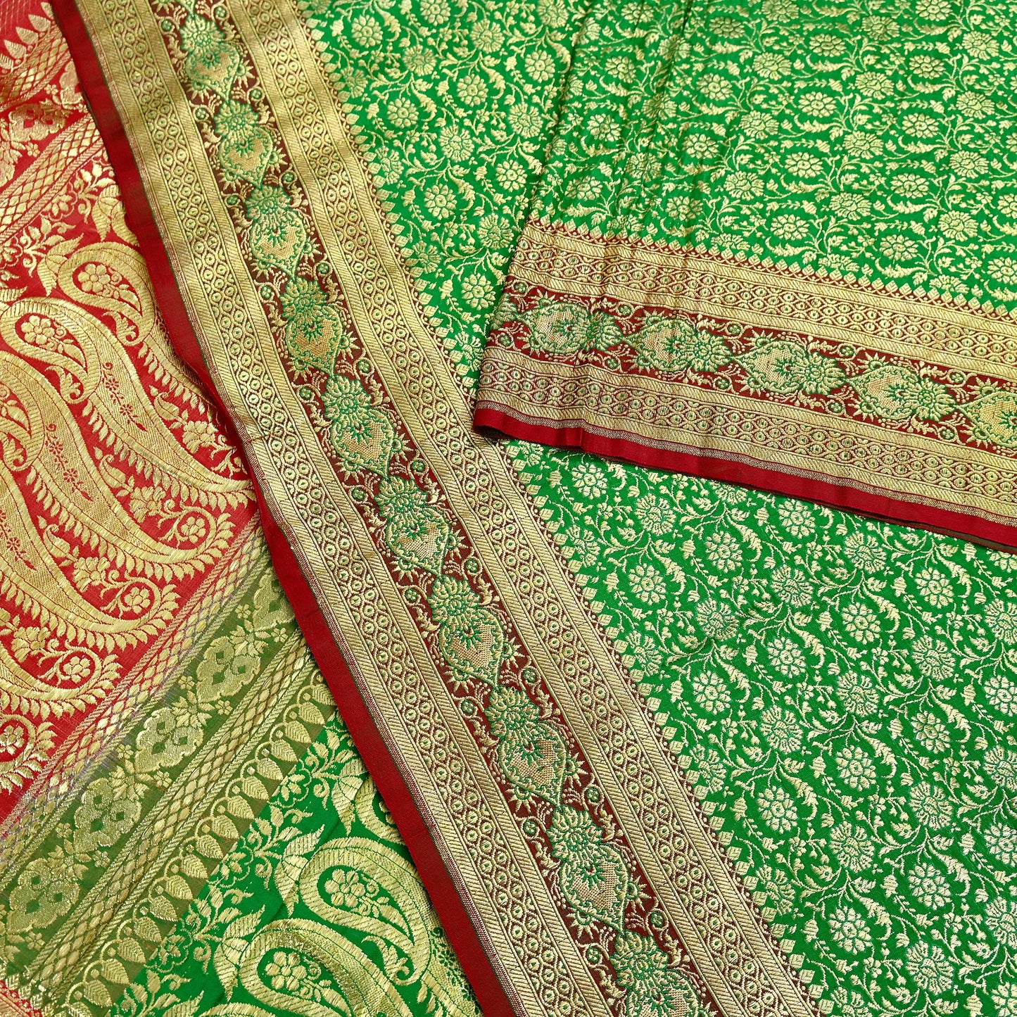 Indian Vintage Sari Heavy Wedding Pure Satin Silk Woven Banarasi Brocade Saree Zari 5Yd Dress Making Craft Fabric Upcycle Crafting