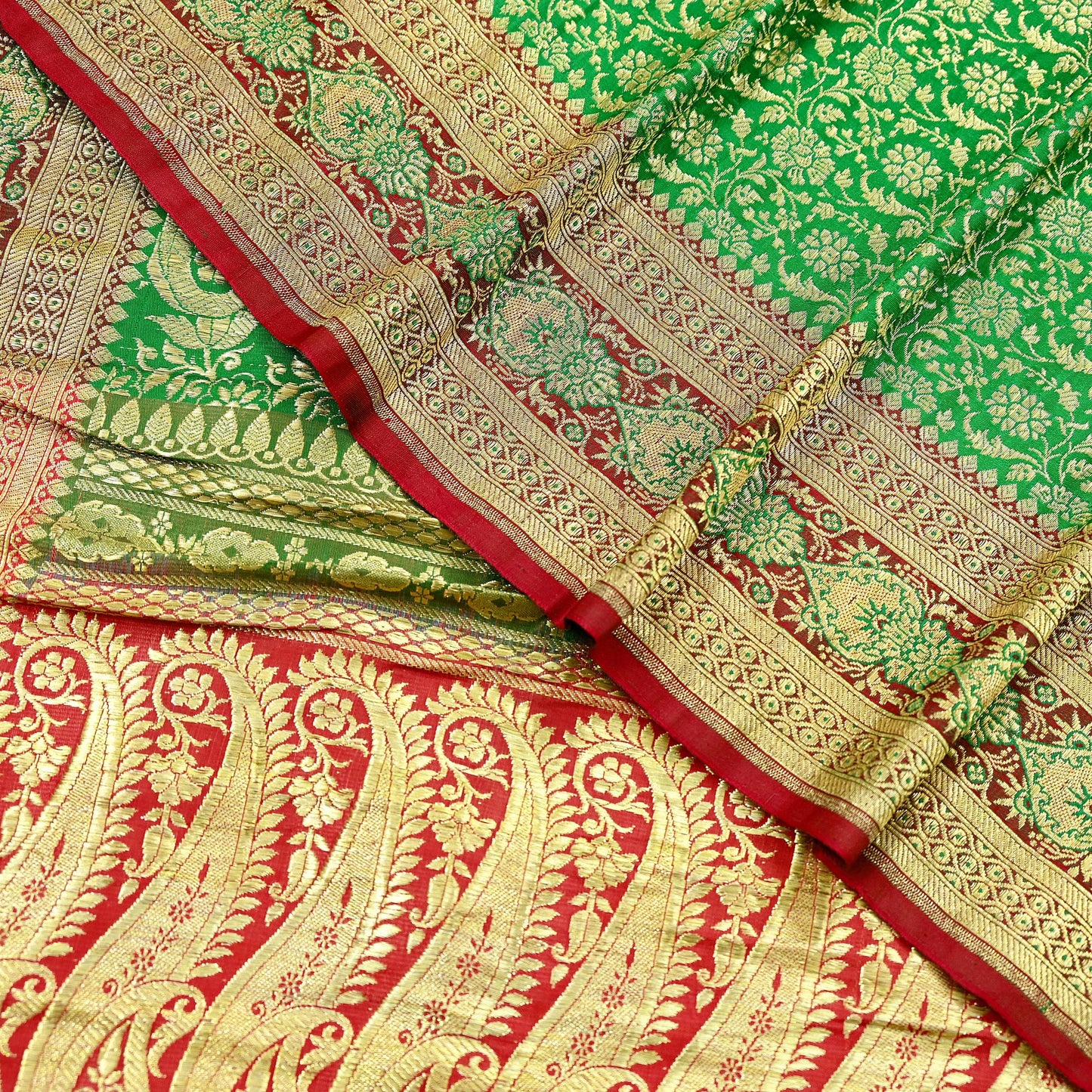 Indian Vintage Sari Heavy Wedding Pure Satin Silk Woven Banarasi Brocade Saree Zari 5Yd Dress Making Craft Fabric Upcycle Crafting