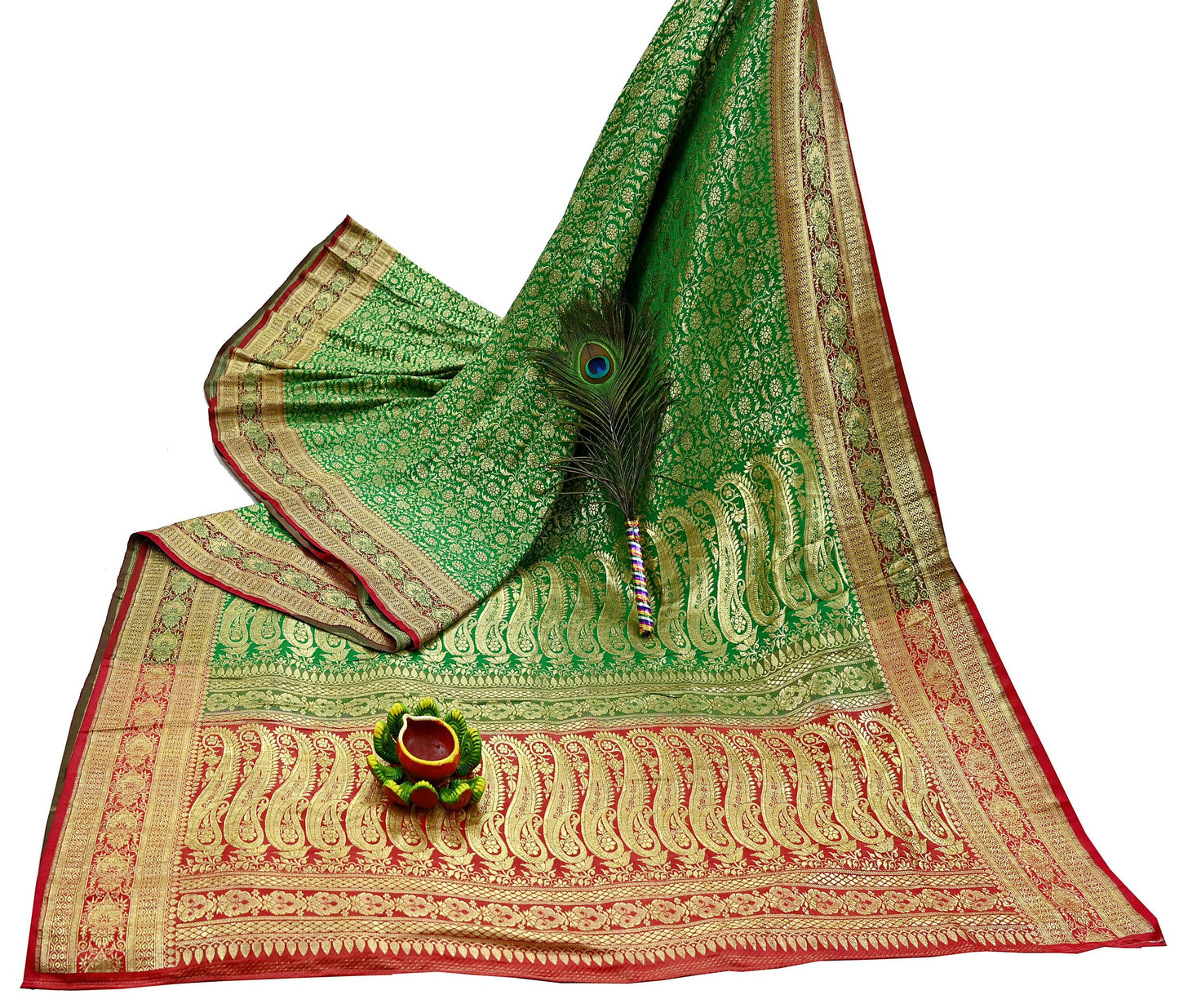 Indian Vintage Sari Heavy Wedding Pure Satin Silk Woven Banarasi Brocade Saree Zari 5Yd Dress Making Craft Fabric Upcycle Crafting