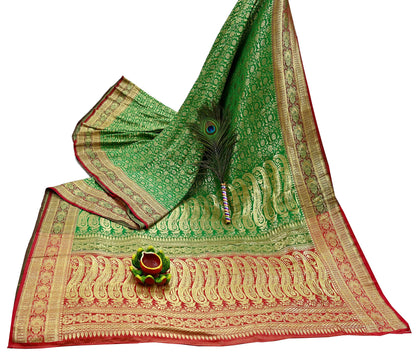 Indian Vintage Sari Heavy Wedding Pure Satin Silk Woven Banarasi Brocade Saree Zari 5Yd Dress Making Craft Fabric Upcycle Crafting