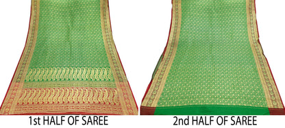 Indian Vintage Sari Heavy Wedding Pure Satin Silk Woven Banarasi Brocade Saree Zari 5Yd Dress Making Craft Fabric Upcycle Crafting