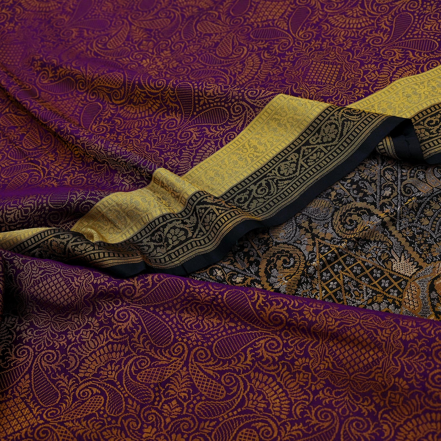 Indian Vintage Heavy Black & Purple Saree Pure Silk Hand Woven Sari Craft Fabric 5Yd Sewing Soft Ethnic Dress Making Wedding Sari Zari
