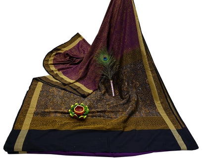 Indian Vintage Heavy Black & Purple Saree Pure Silk Hand Woven Sari Craft Fabric 5Yd Sewing Soft Ethnic Dress Making Wedding Sari Zari