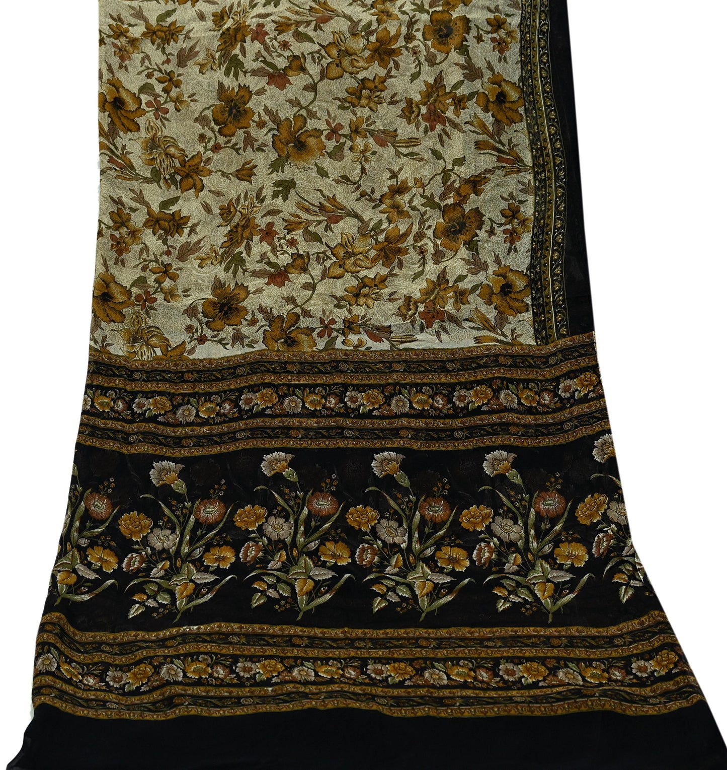 Indian Vintage Dupatta Black & Ivory Long Stole printed stole Pure Georgette Silk Scarves Veil Wrap Soft