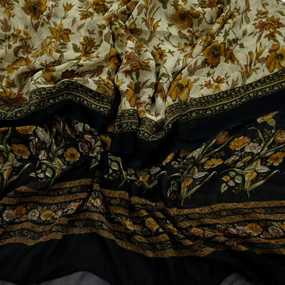 Indian Vintage Dupatta Black & Ivory Long Stole printed stole Pure Georgette Silk Scarves Veil Wrap Soft