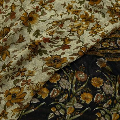 Indian Vintage Dupatta Black & Ivory Long Stole printed stole Pure Georgette Silk Scarves Veil Wrap Soft