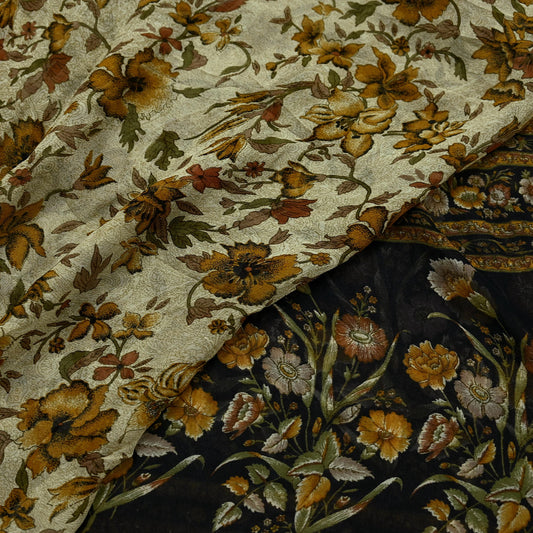Indian Vintage Dupatta Black & Ivory Long Stole printed stole Pure Georgette Silk Scarves Veil Wrap Soft