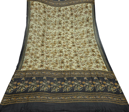 Indian Vintage Dupatta Black & Ivory Long Stole printed stole Pure Georgette Silk Scarves Veil Wrap Soft