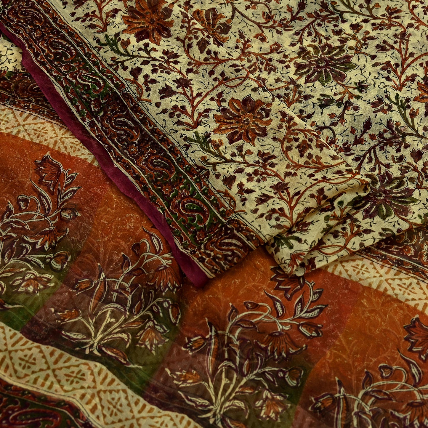 Indian Vintage Dupatta Beige & Maroon Long Stole printed stole Pure Georgette Silk Scarves Veil Wrap Soft