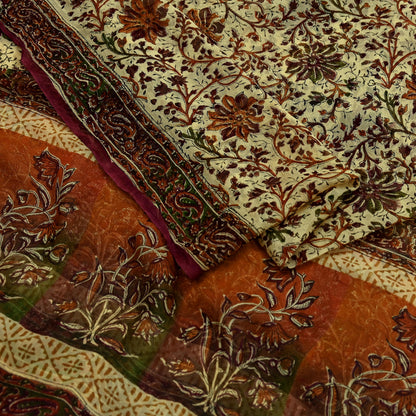 Indian Vintage Dupatta Beige & Maroon Long Stole printed stole Pure Georgette Silk Scarves Veil Wrap Soft