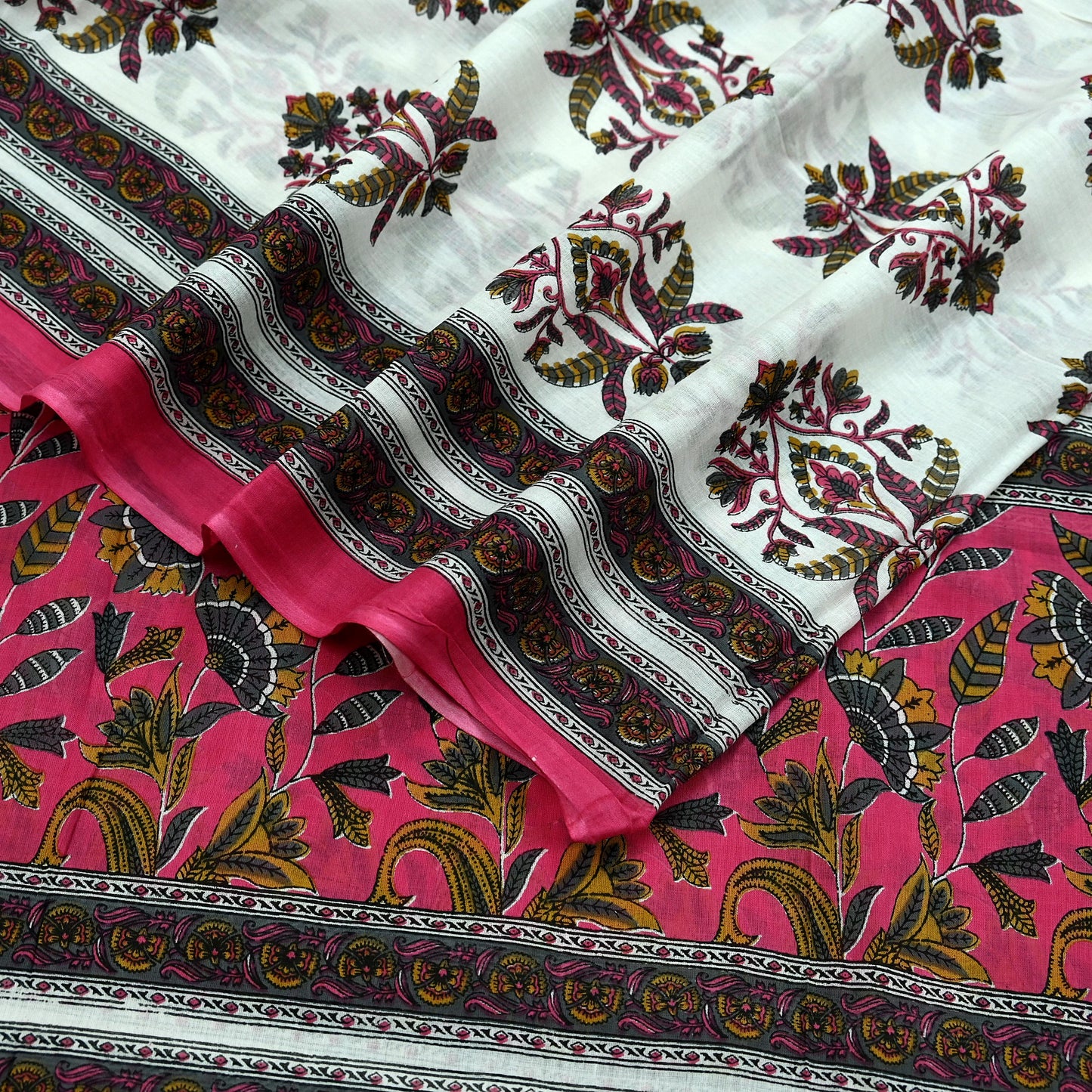 Indian Vintage Dupatta White & Pink Long Stole Block Print Pure Cotton Indian Scarves Scarf Veil Wrap Boho Soft Floral Design