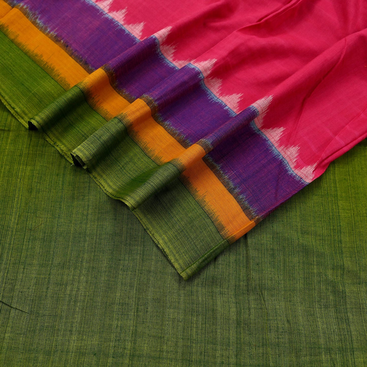Indian Vintage Green & Pink Dupatta Long Stole Woven Pure Cotton Scarves Veil Scarf Soft Fringes Boho