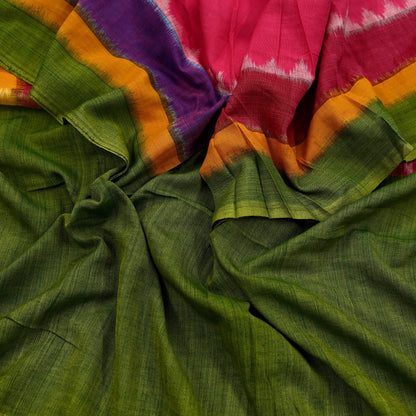 Indian Vintage Green & Pink Dupatta Long Stole Woven Pure Cotton Scarves Veil Scarf Soft Fringes Boho