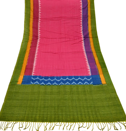 Indian Vintage Green & Pink Dupatta Long Stole Woven Pure Cotton Scarves Veil Scarf Soft Fringes Boho