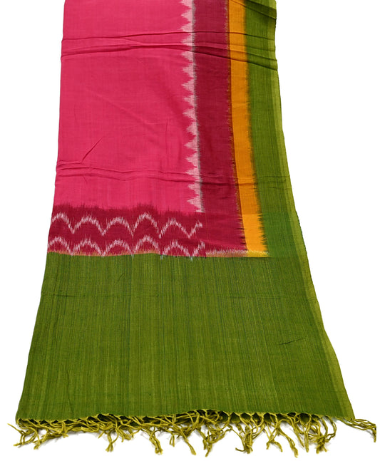 Indian Vintage Green & Pink Dupatta Long Stole Woven Pure Cotton Scarves Veil Scarf Soft Fringes Boho
