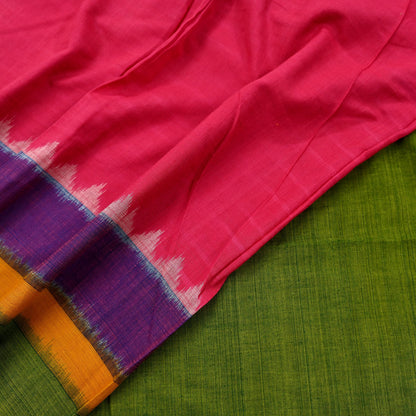 Indian Vintage Green & Pink Dupatta Long Stole Woven Pure Cotton Scarves Veil Scarf Soft Fringes Boho