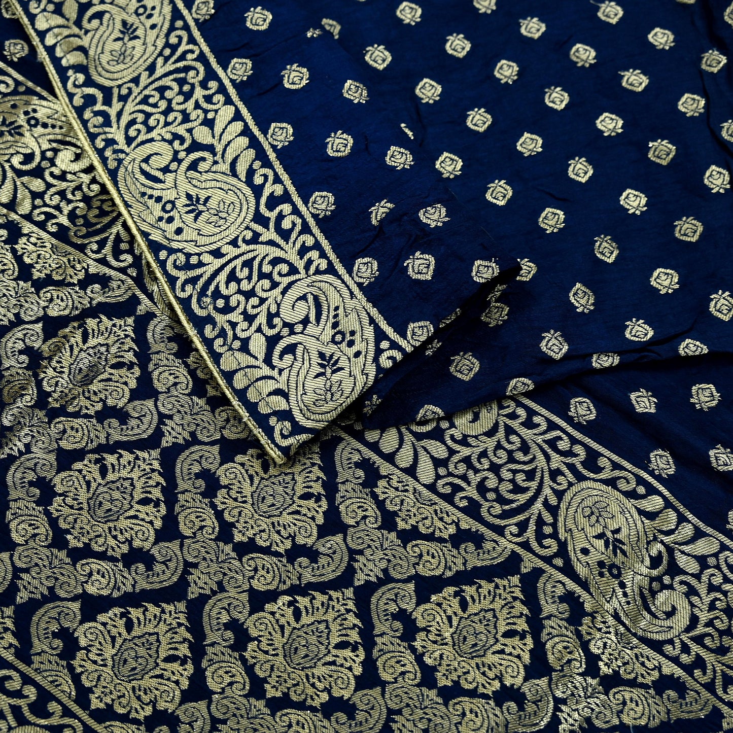 Indian Vintage Blue Dupatta Long Stole Artificial Silk Woven Brocade Scarves Veil Scarf Wrap Hippie Boho Soft Floral
