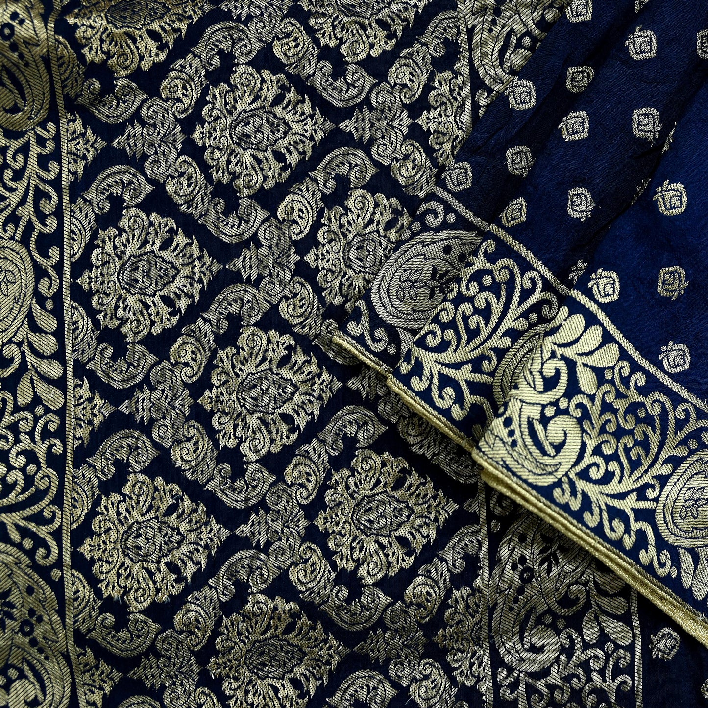 Indian Vintage Blue Dupatta Long Stole Artificial Silk Woven Brocade Scarves Veil Scarf Wrap Hippie Boho Soft Floral
