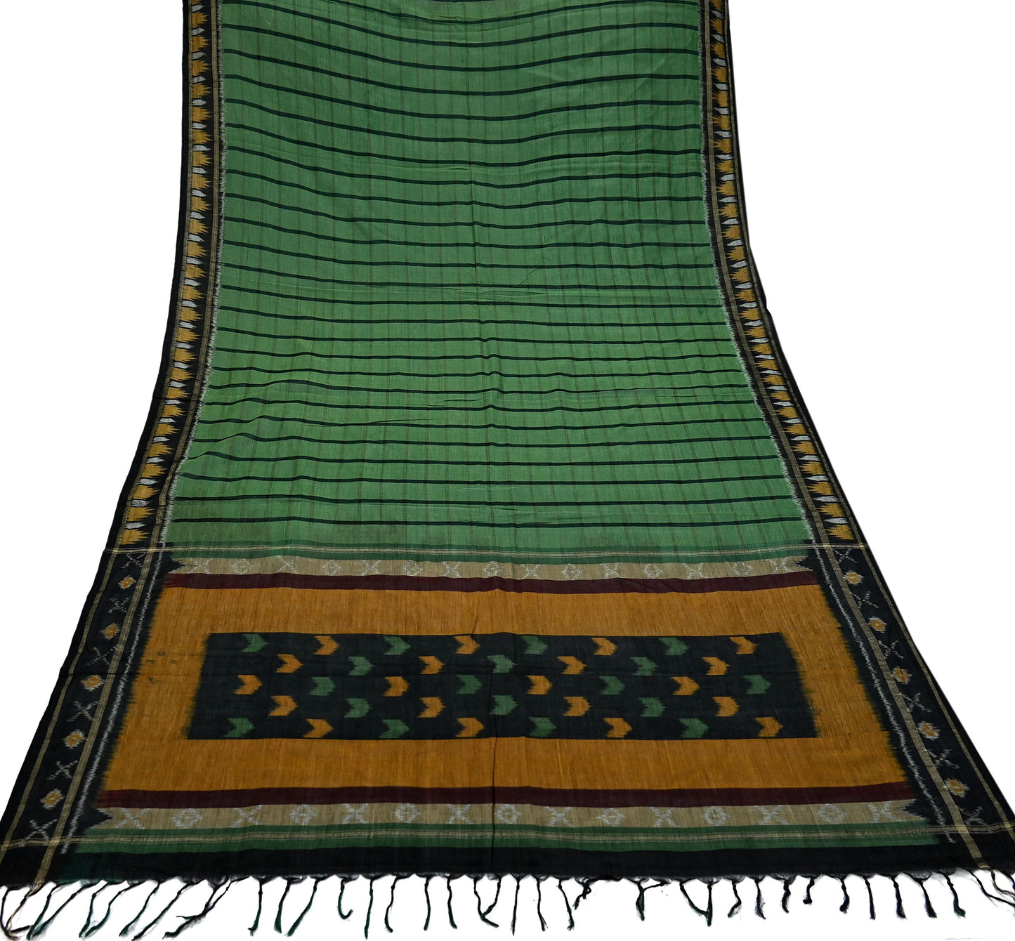 Indian Vintage Dupatta Green Long Stole Hand woven Sambalpuri Ikat Hijab Pure Cotton Indian Scarves Veil