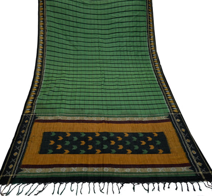 Indian Vintage Dupatta Green Long Stole Hand woven Sambalpuri Ikat Hijab Pure Cotton Indian Scarves Veil