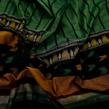 Indian Vintage Dupatta Green Long Stole Hand woven Sambalpuri Ikat Hijab Pure Cotton Indian Scarves Veil