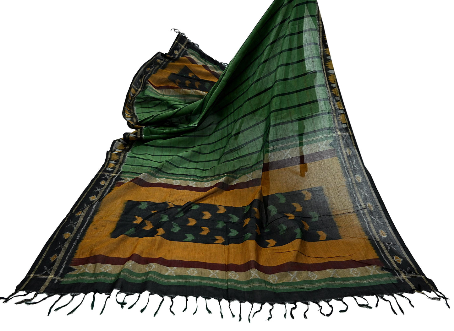 Indian Vintage Dupatta Green Long Stole Hand woven Sambalpuri Ikat Hijab Pure Cotton Indian Scarves Veil