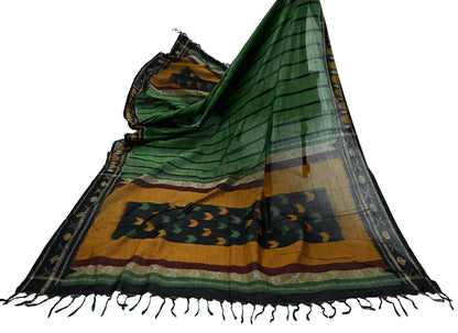 Indian Vintage Dupatta Green Long Stole Hand woven Sambalpuri Ikat Hijab Pure Cotton Indian Scarves Veil