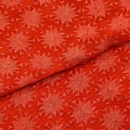 Indian Vintage Orange Dupatta Long Stole Chiffon Hand Embroidered Bagh Phulkari Stole Scarves Golden lace Mirror