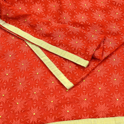 Indian Vintage Orange Dupatta Long Stole Chiffon Hand Embroidered Bagh Phulkari Stole Scarves Golden lace Mirror